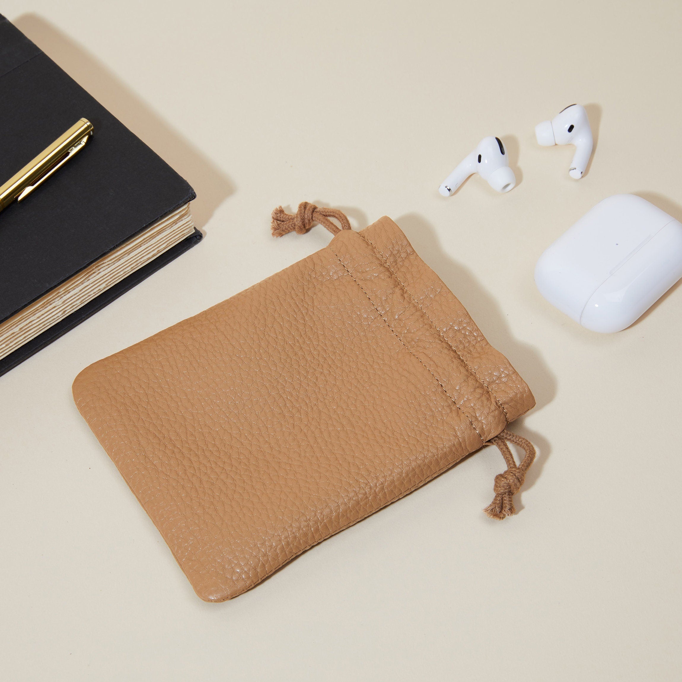 Flat Drawstring Pouch Camel