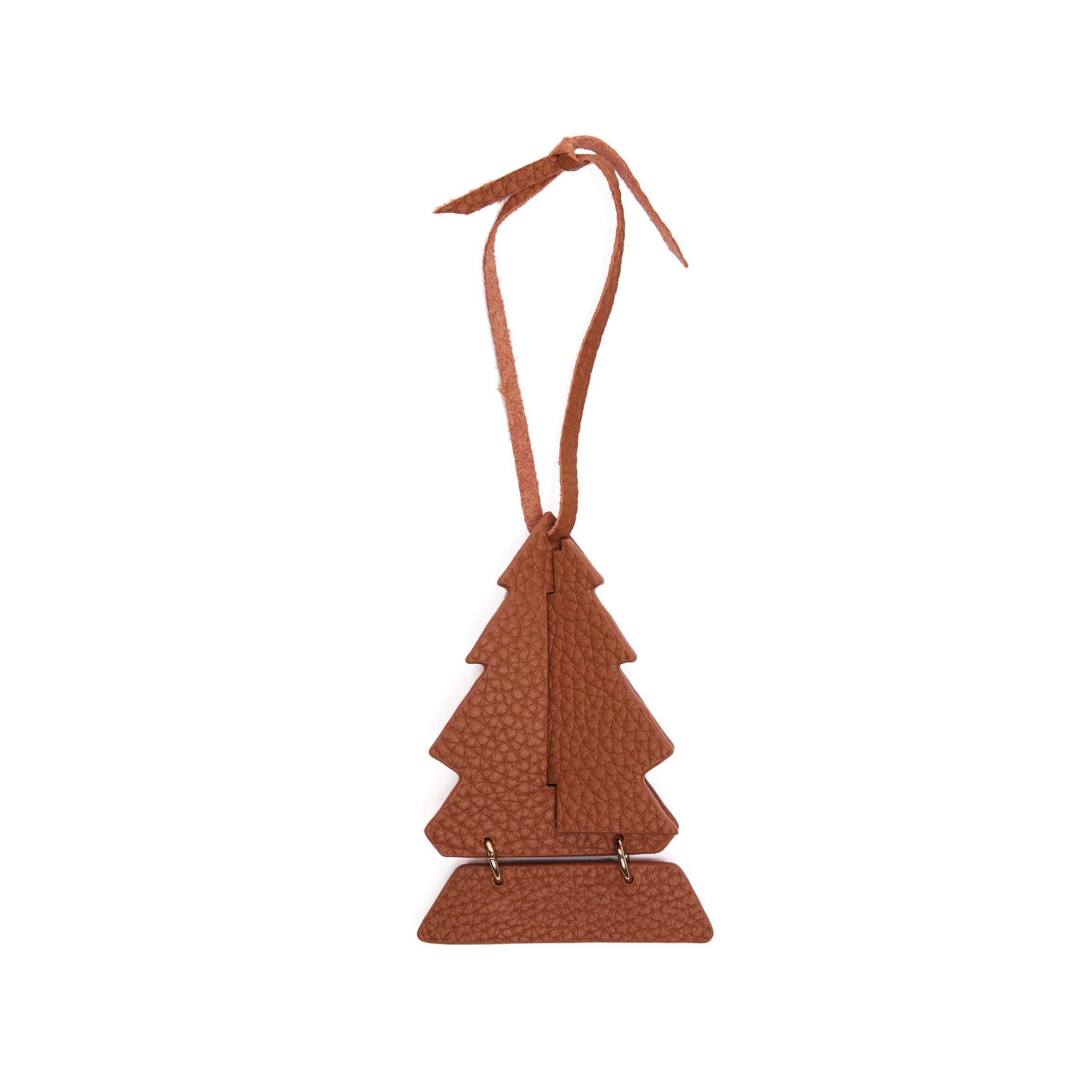 Leather Christmas Tree Ornament Saddle Brown