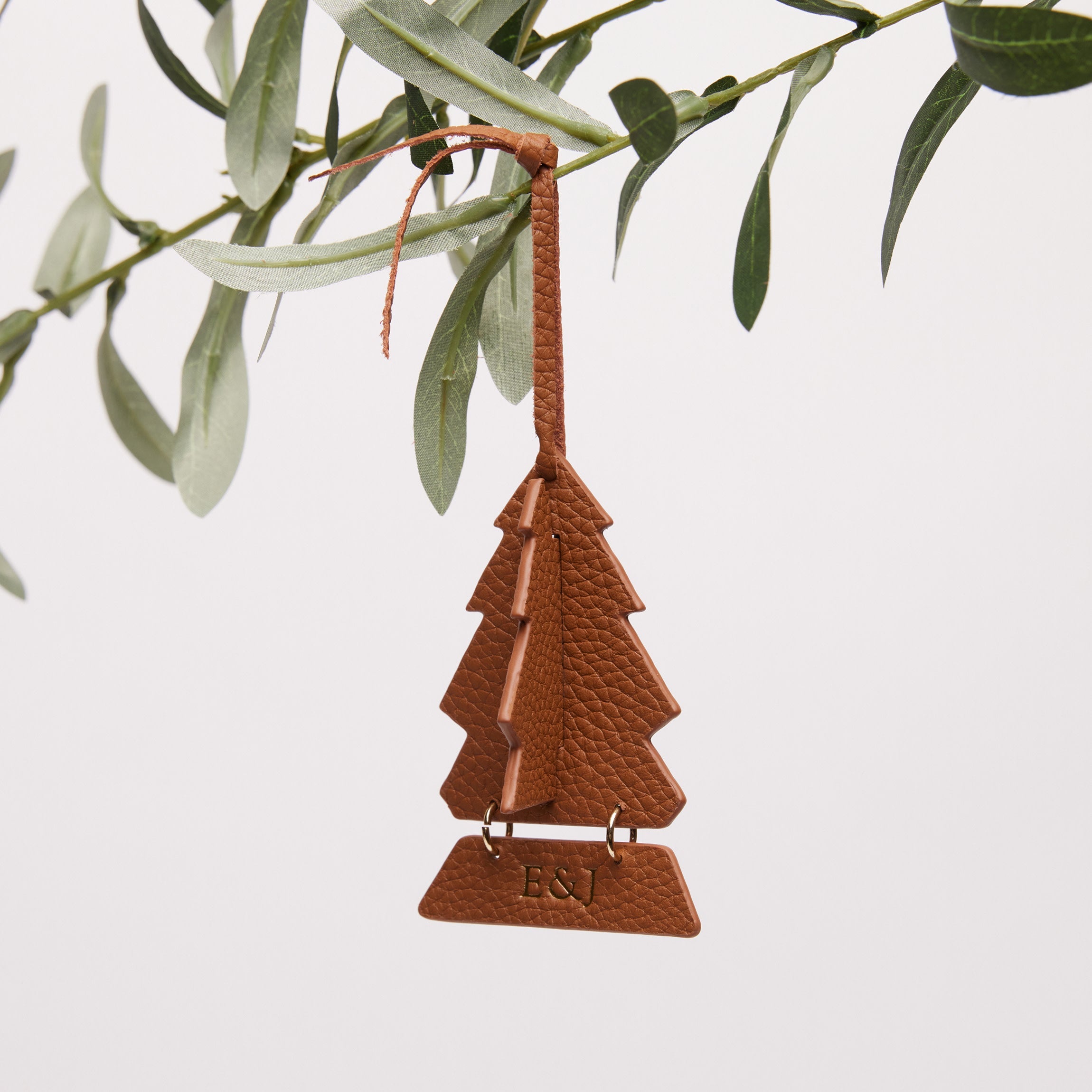 Leather Christmas Tree Ornament Saddle Brown