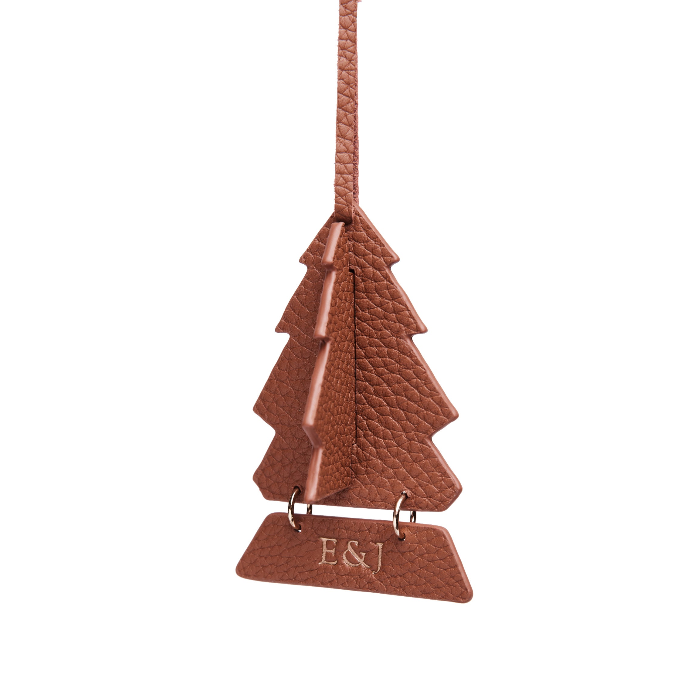 Leather Christmas Tree Ornament Saddle Brown