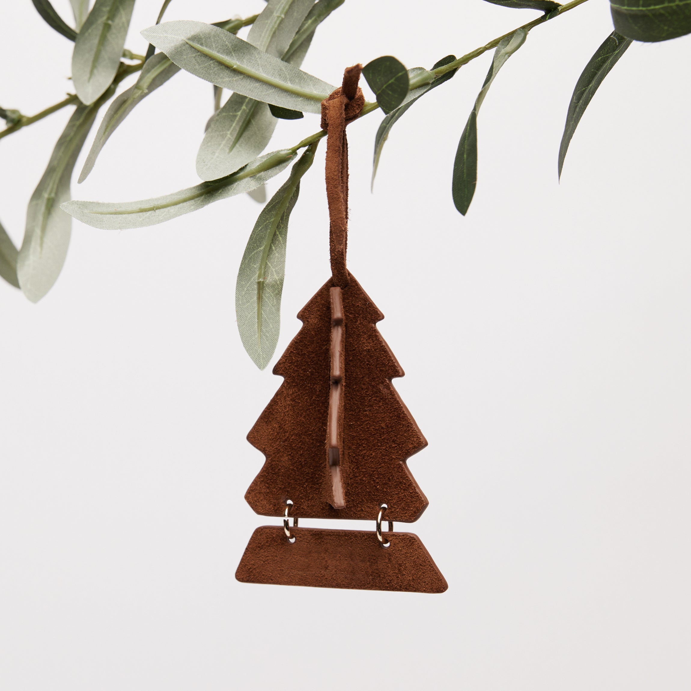 Leather Christmas Tree Ornament Russet Suede
