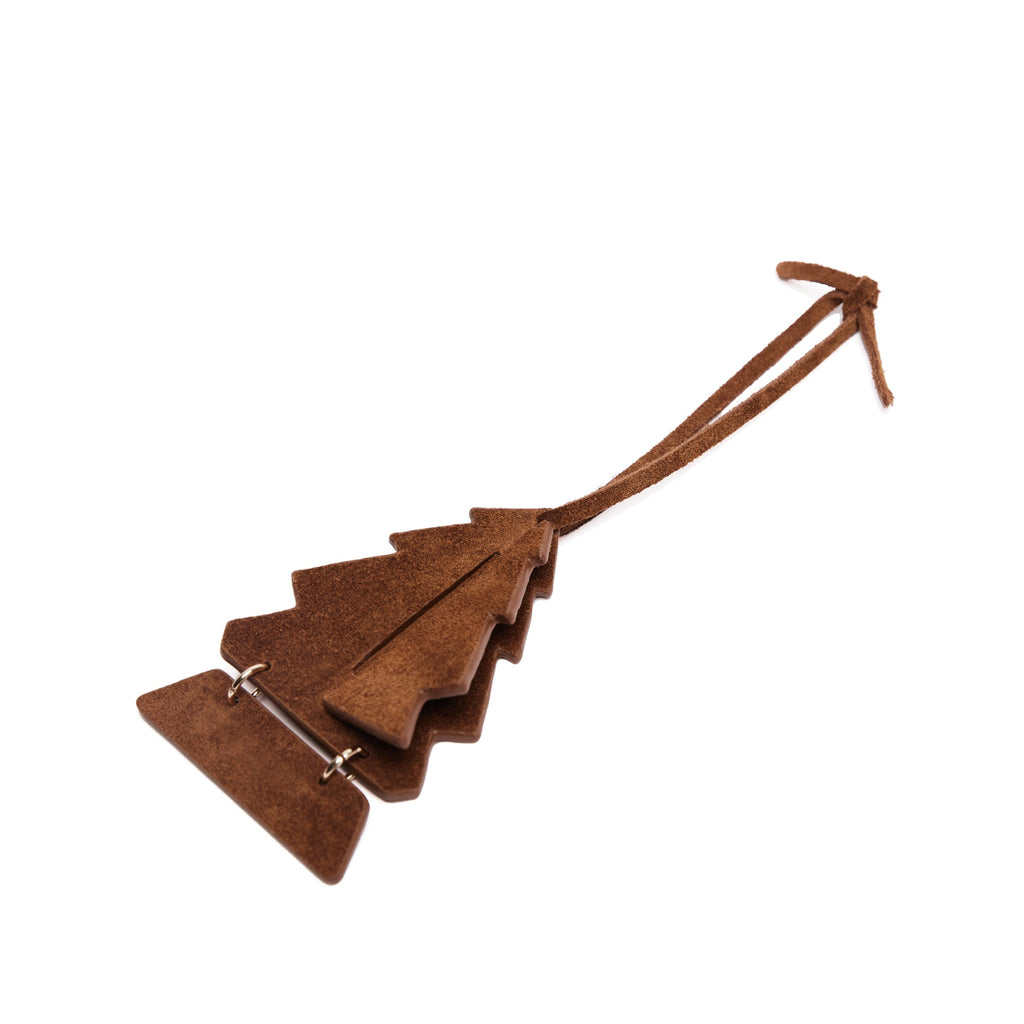 Leather Christmas Tree Ornament Russet Suede