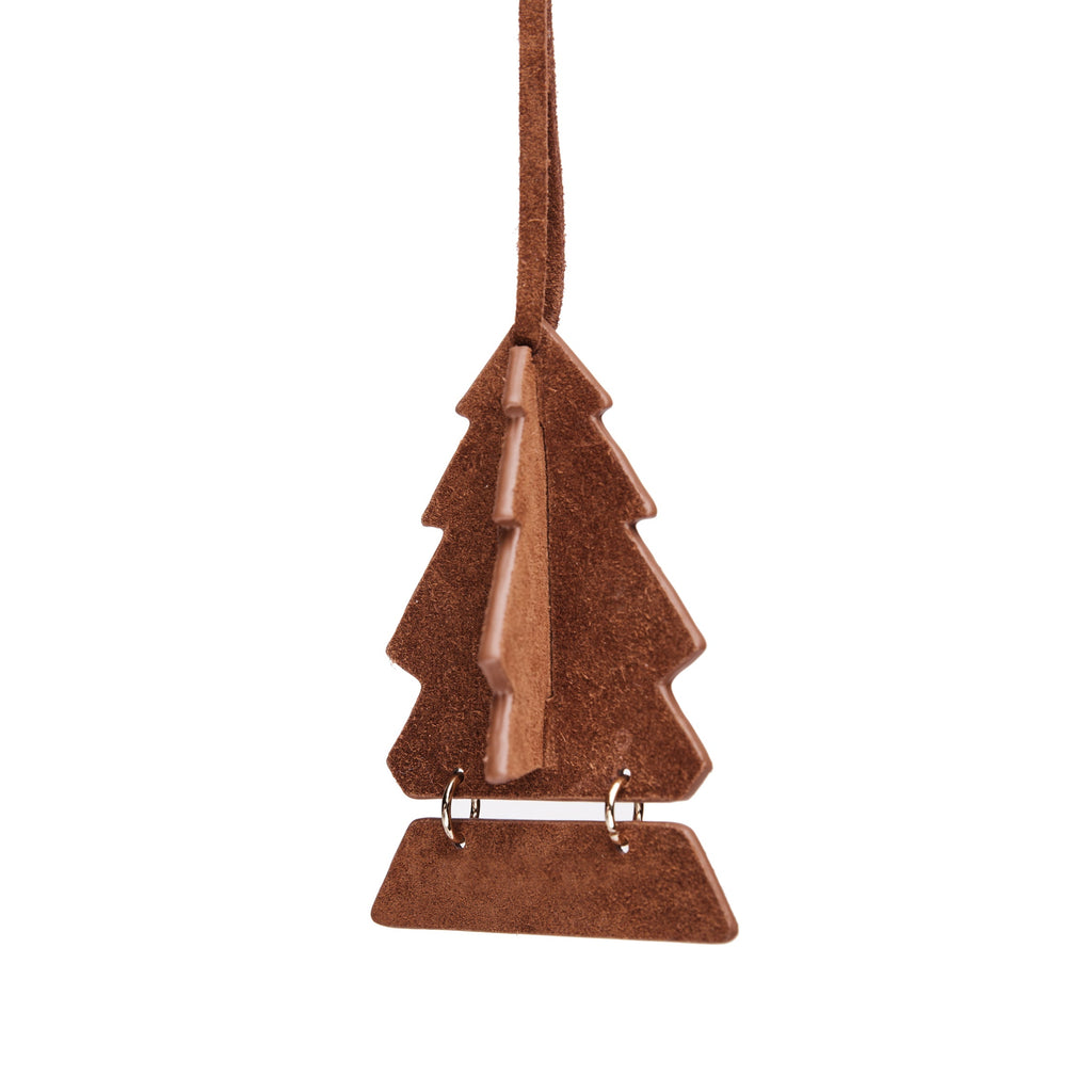 Leather Christmas Tree Ornament Russet Suede