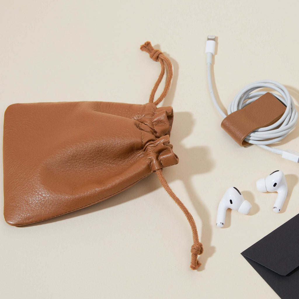 Flat Drawstring Pouch Cognac