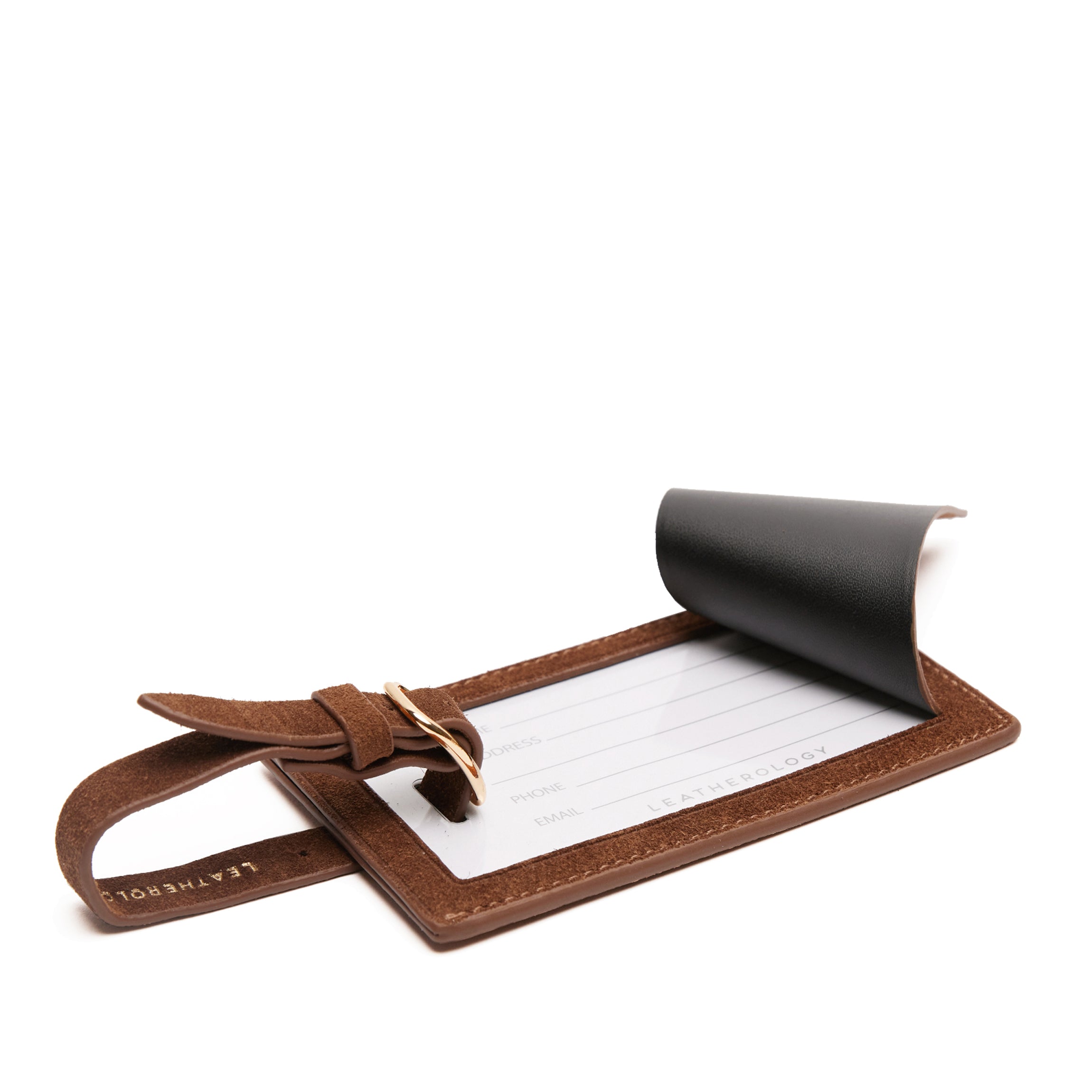 Standard Rectangular Luggage Tag Russet Suede