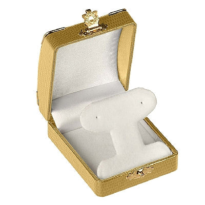 Leatherette French Clip Earring Box with Gold Trim and Closure