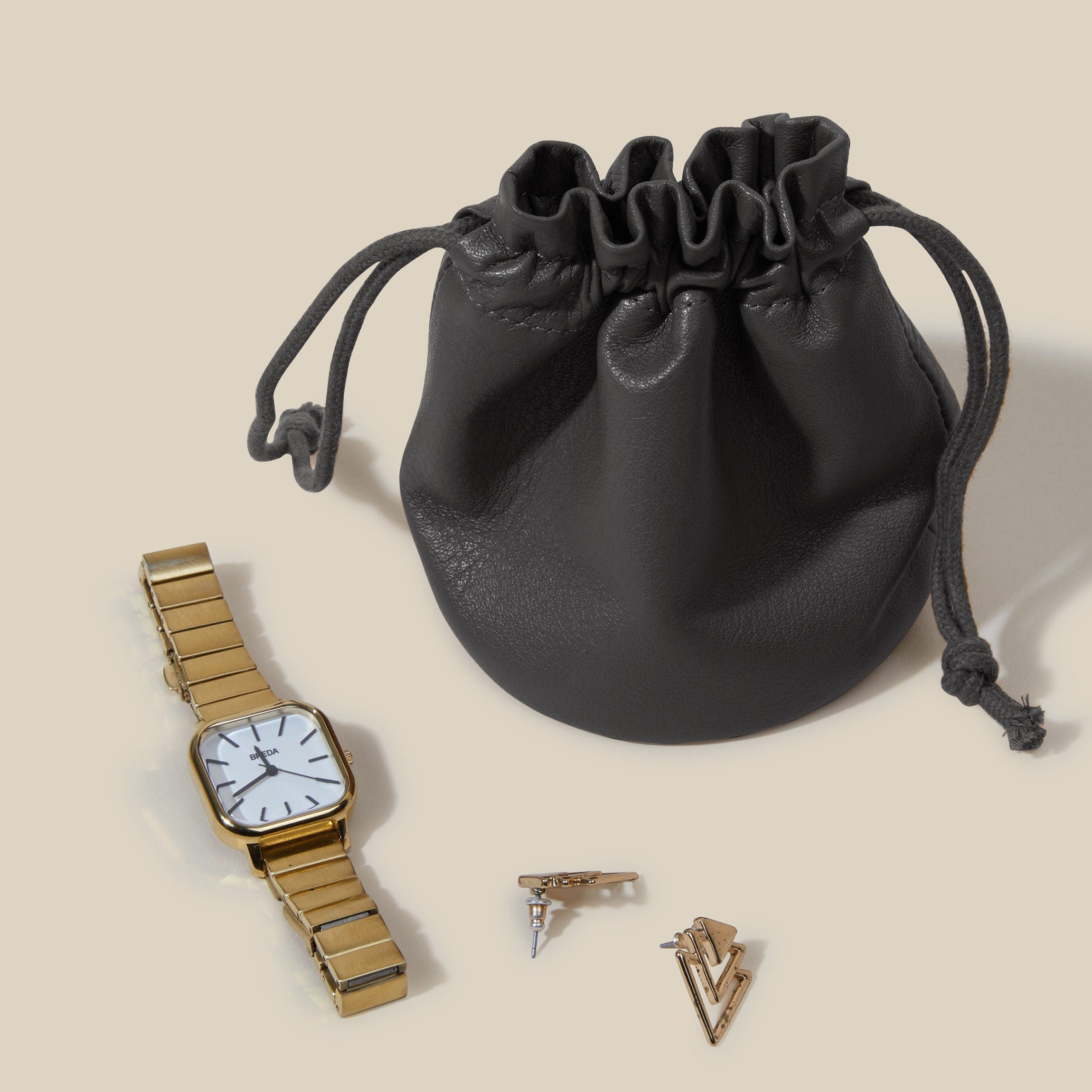 Round Drawstring Pouch Black Onyx