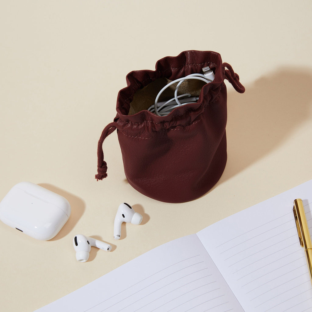 Round Drawstring Pouch Bordeaux