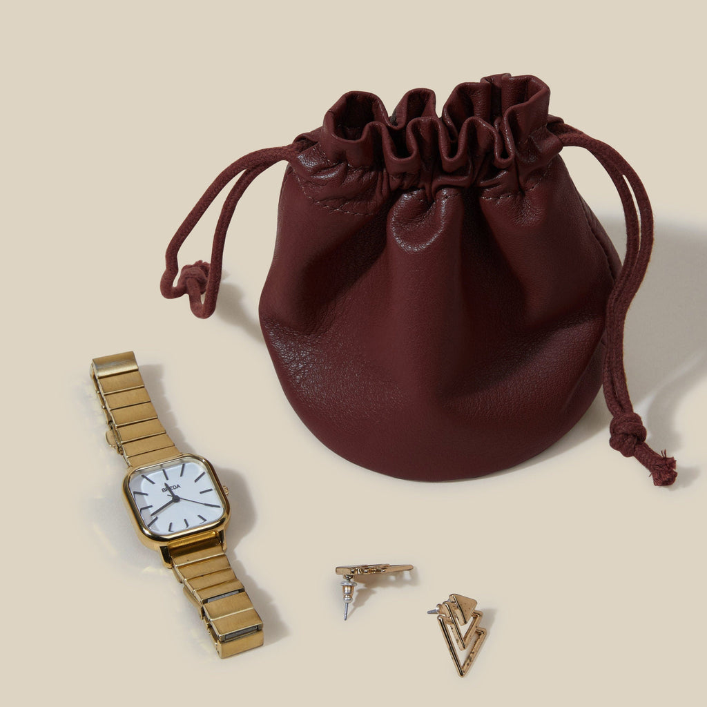 Round Drawstring Pouch Bordeaux