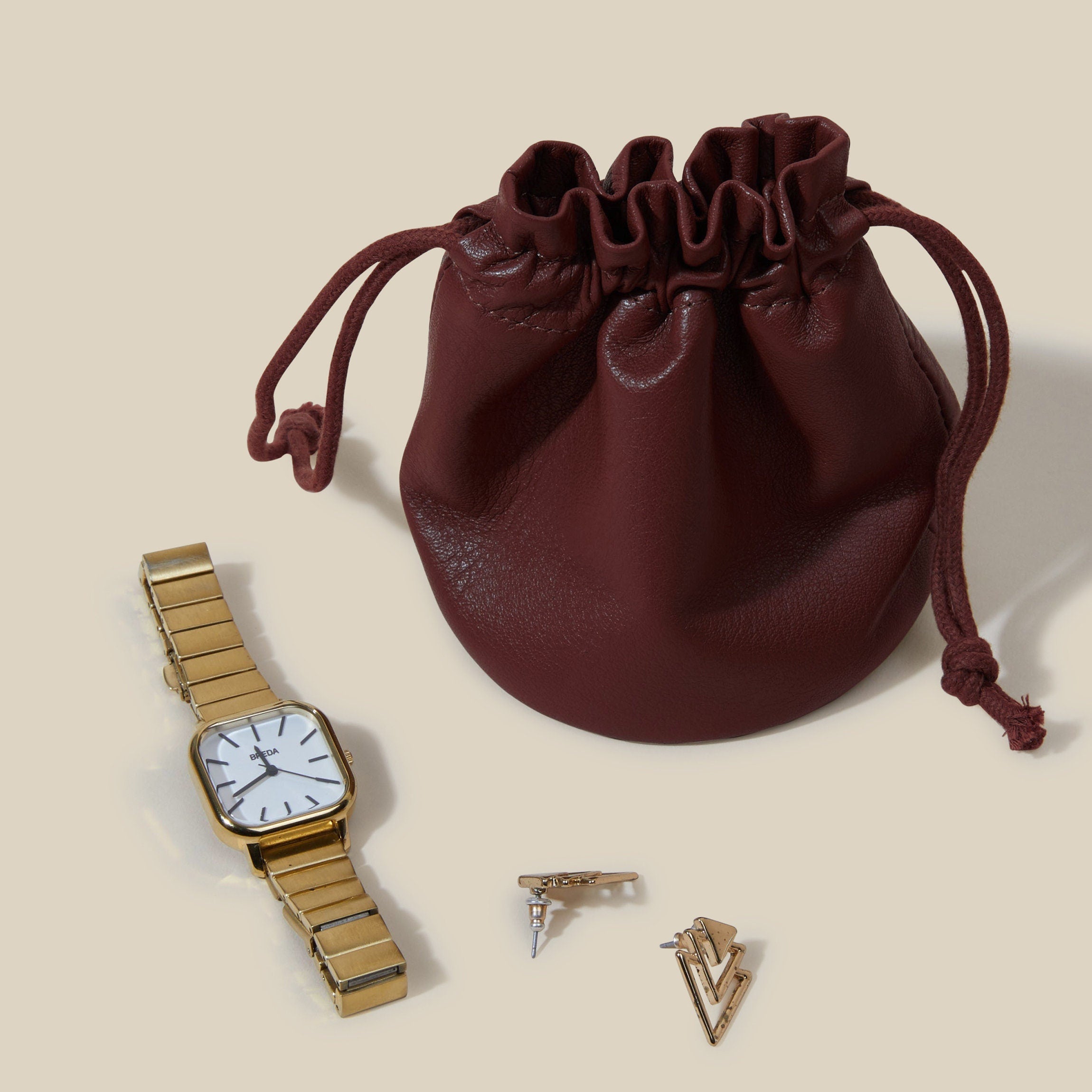 Round Drawstring Pouch Bordeaux