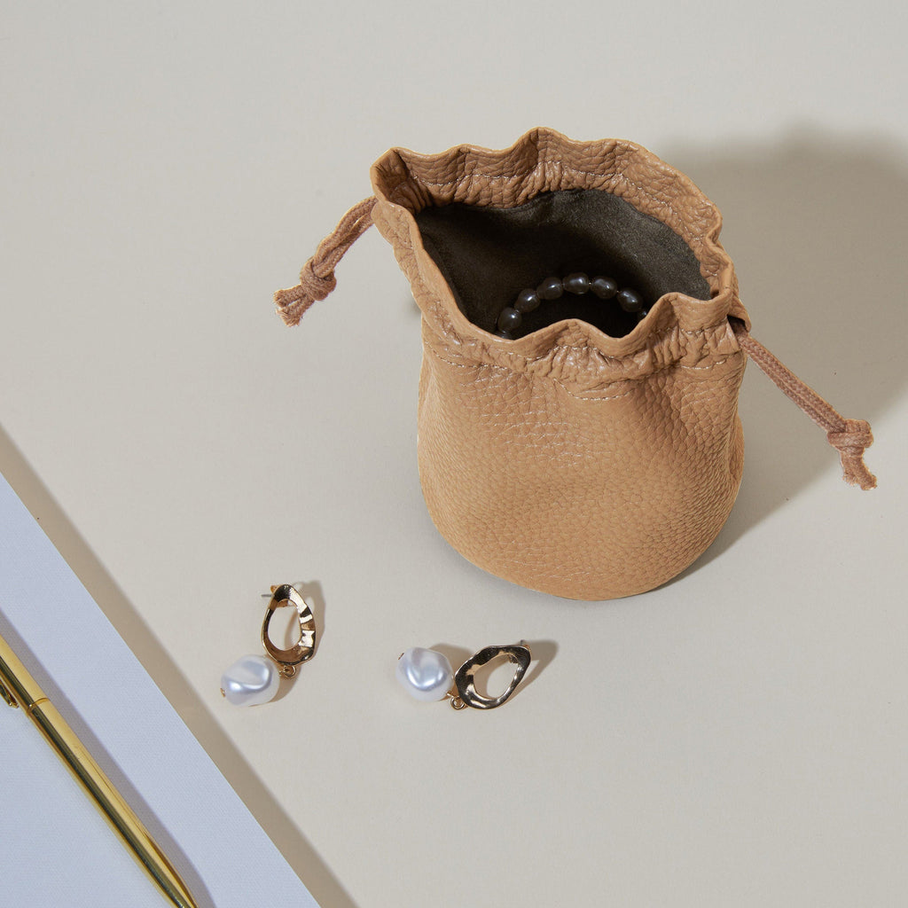 Round Drawstring Pouch Camel