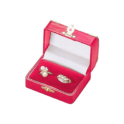 Leatherette Double Ring Box with Gold Trim and Closure