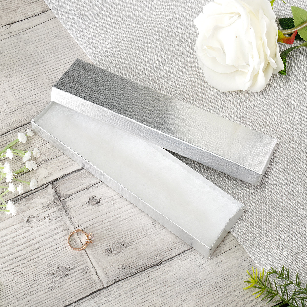 Silver and Gold Linen Cotton Filled Cardboard Box