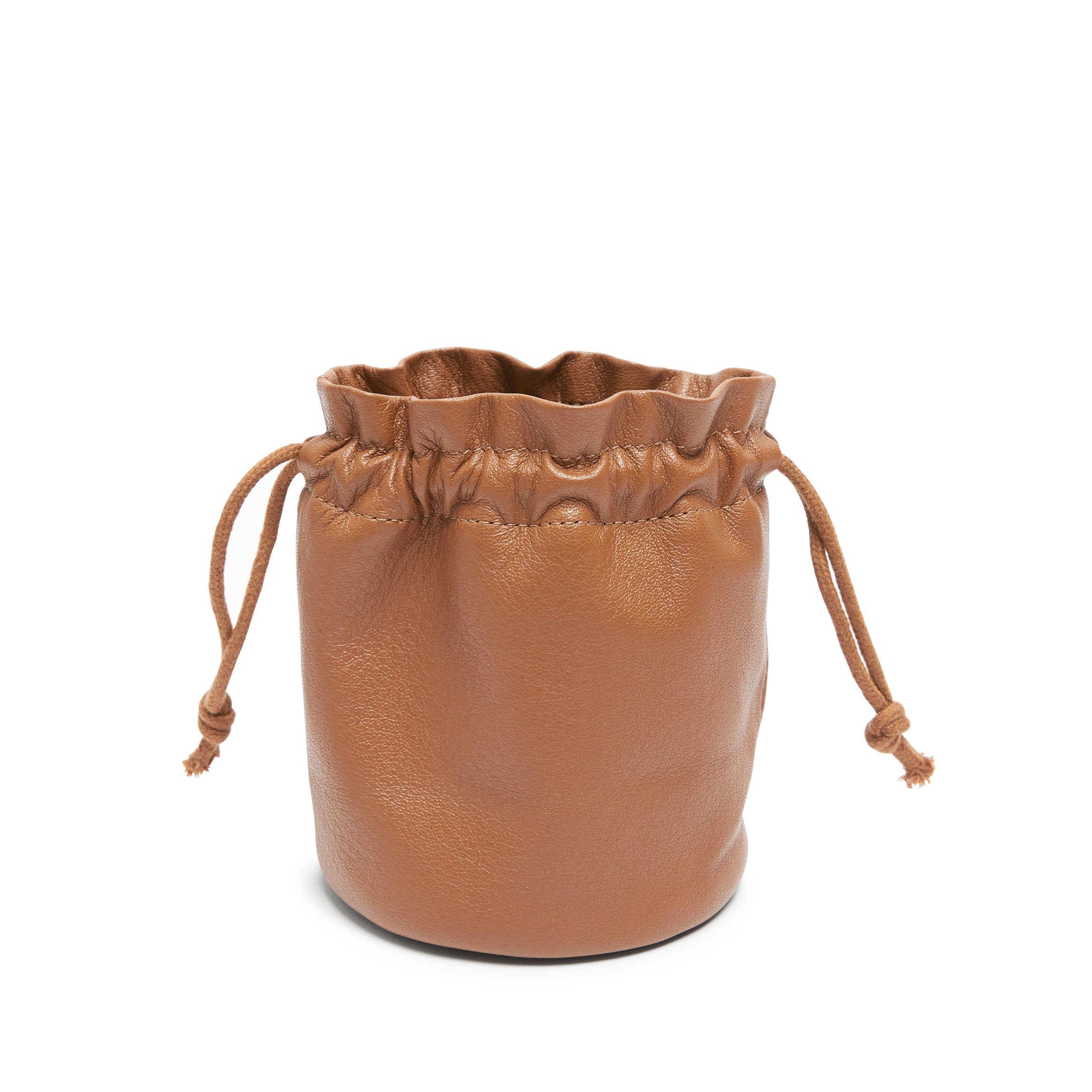Round Drawstring Pouch Cognac