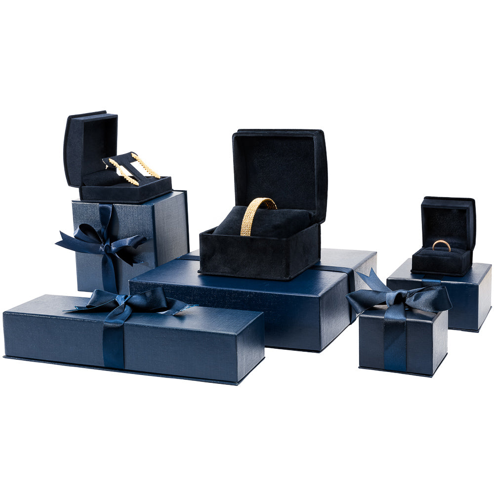 Suede Single Ring Box with Matching Interior with Ribboned Packer