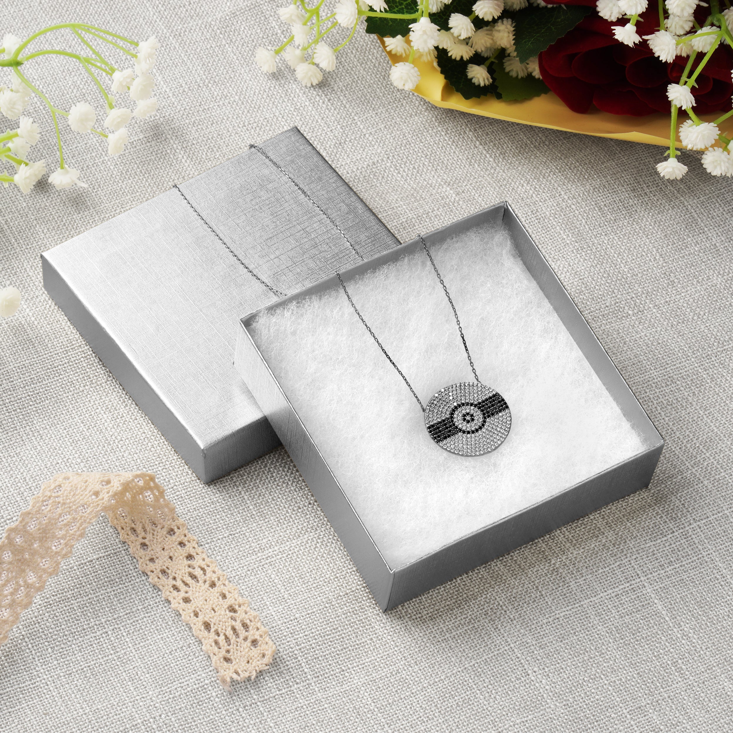 Silver and Gold Linen Cotton Filled Cardboard Box