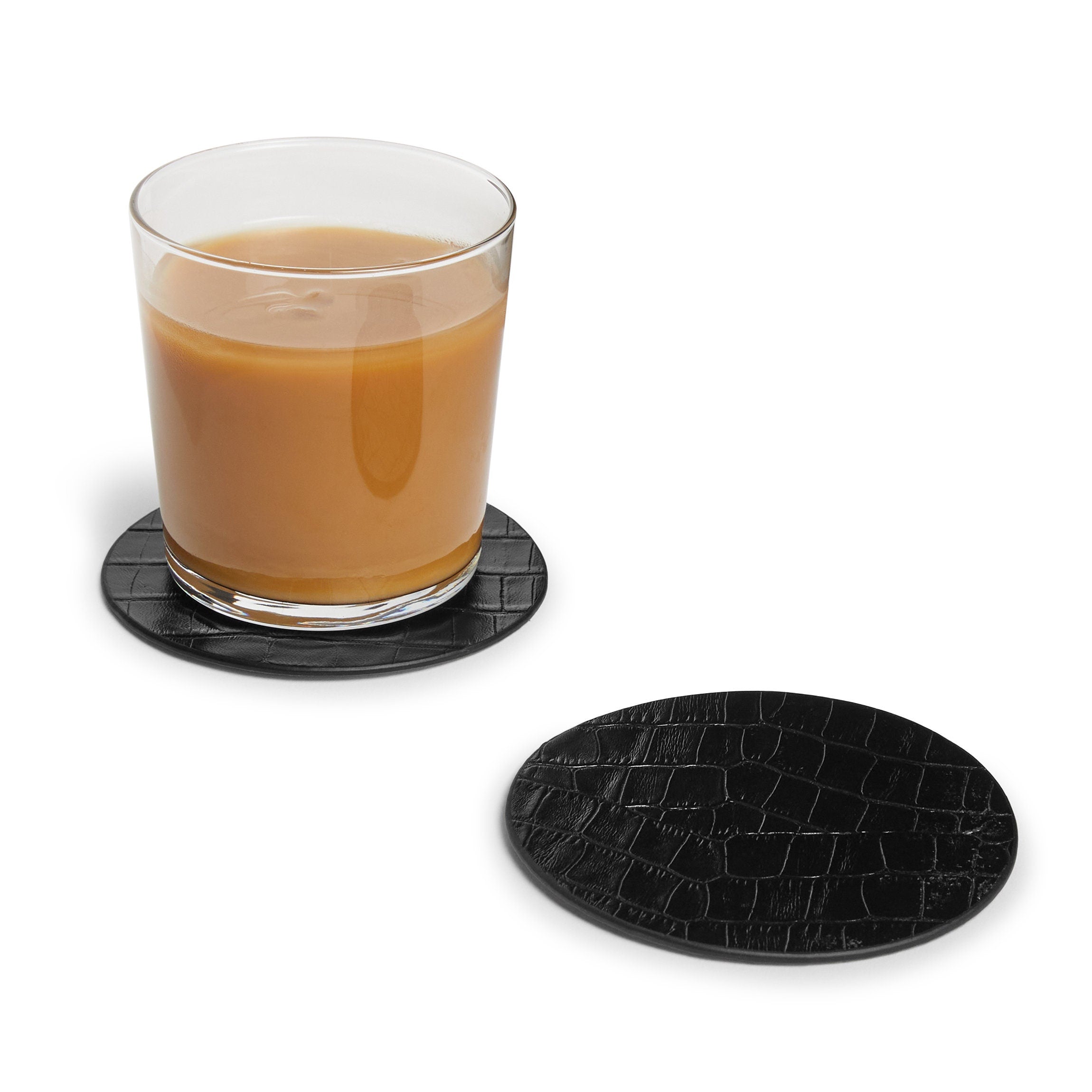Modern Round Coaster Set Black Croc
