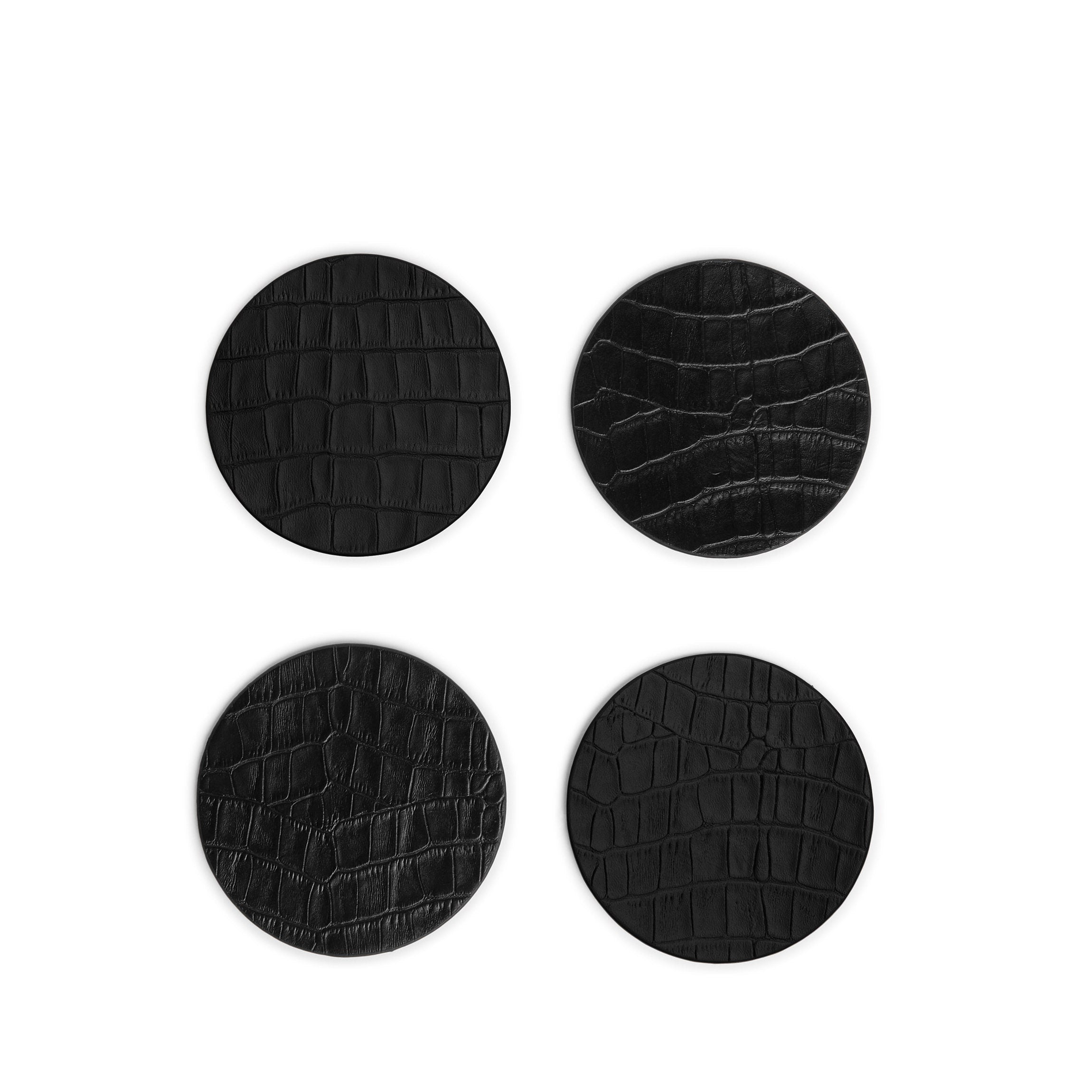 Modern Round Coaster Set Black Croc