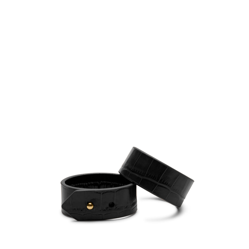 Modern Napkin Rings, Set of 2 Black Croc