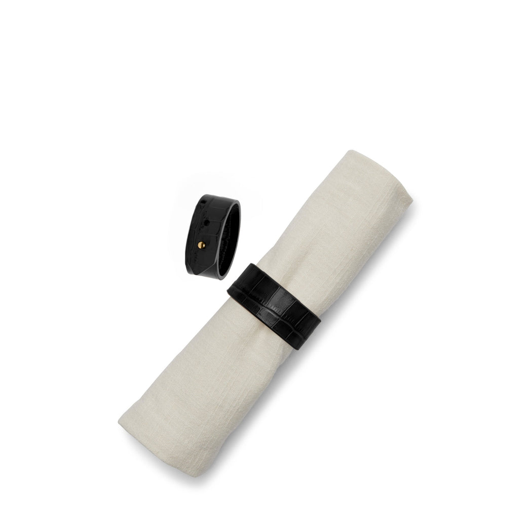 Modern Napkin Rings, Set of 2 Black Croc