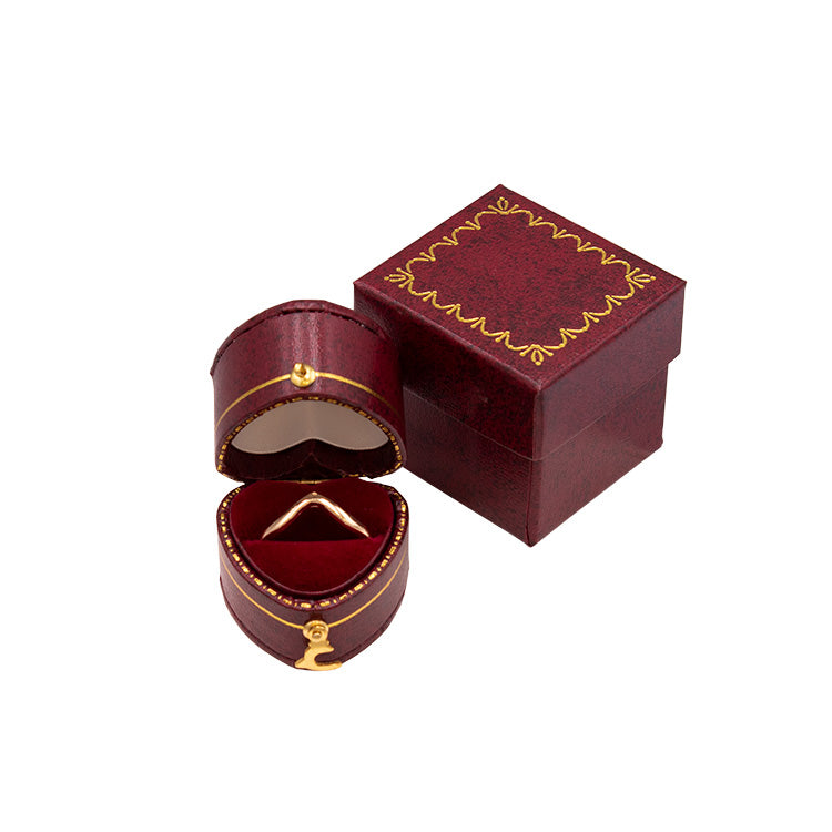 Leatherette Paper Covered Heart Shaped Single Ring Box