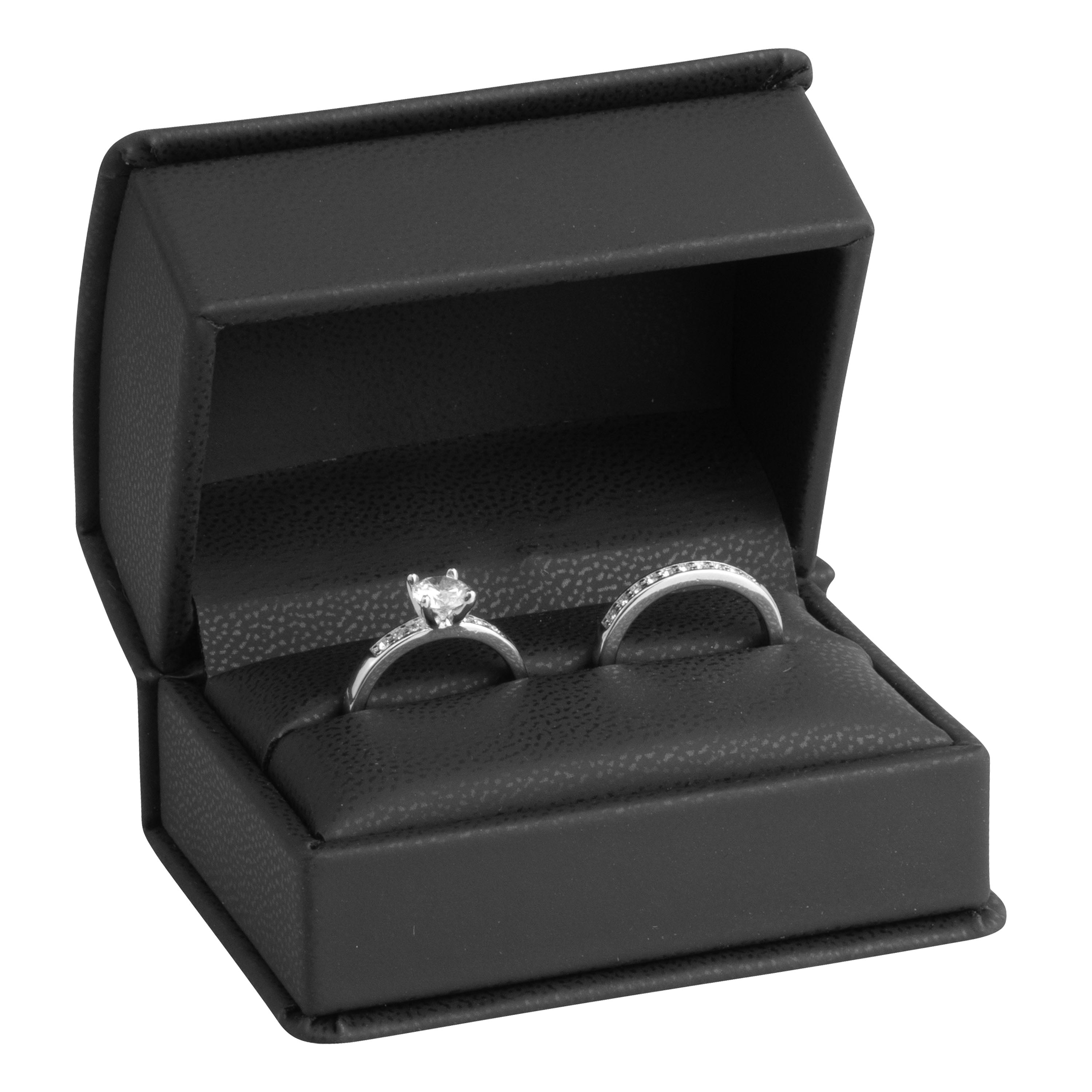 Leatherette Double Ring Box Leatherette Interior with Ribboned Packer