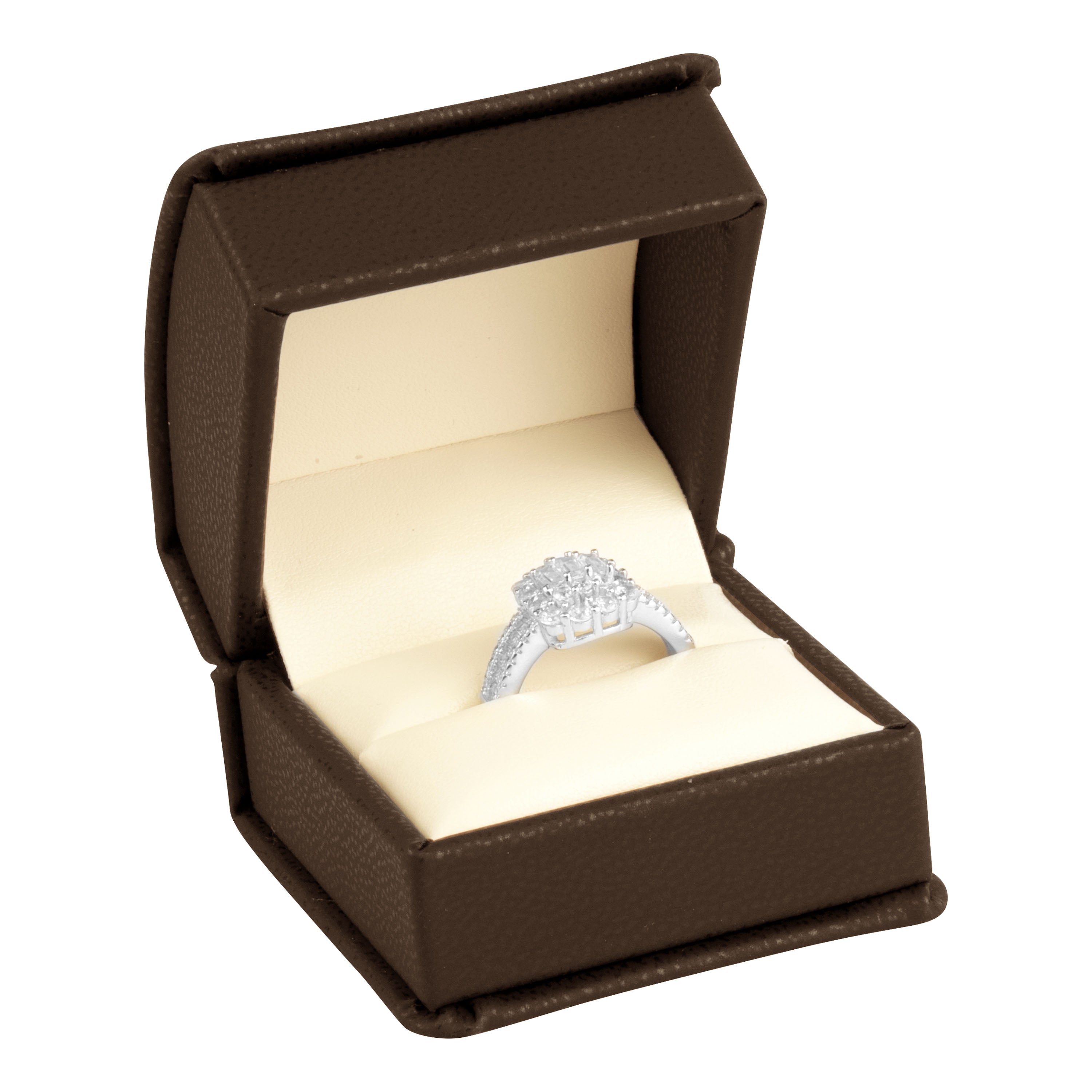 Leatherette Single Ring Box Leatherette Interior with Ribboned Packer