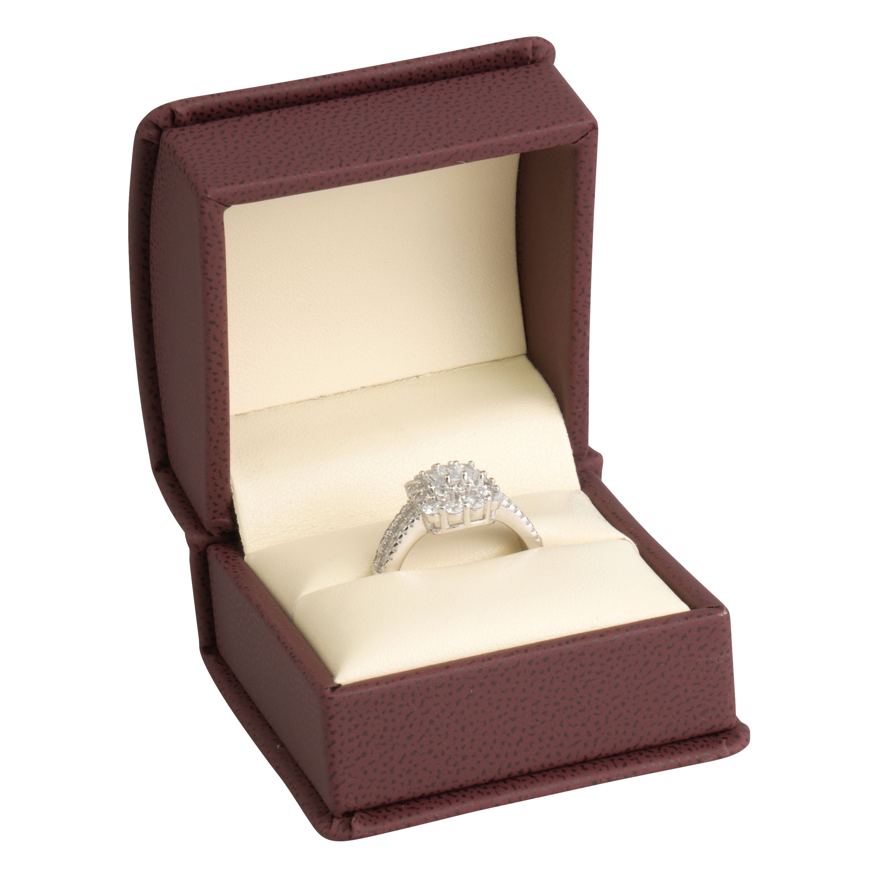 Leatherette Single Ring Box Leatherette Interior with Ribboned Packer