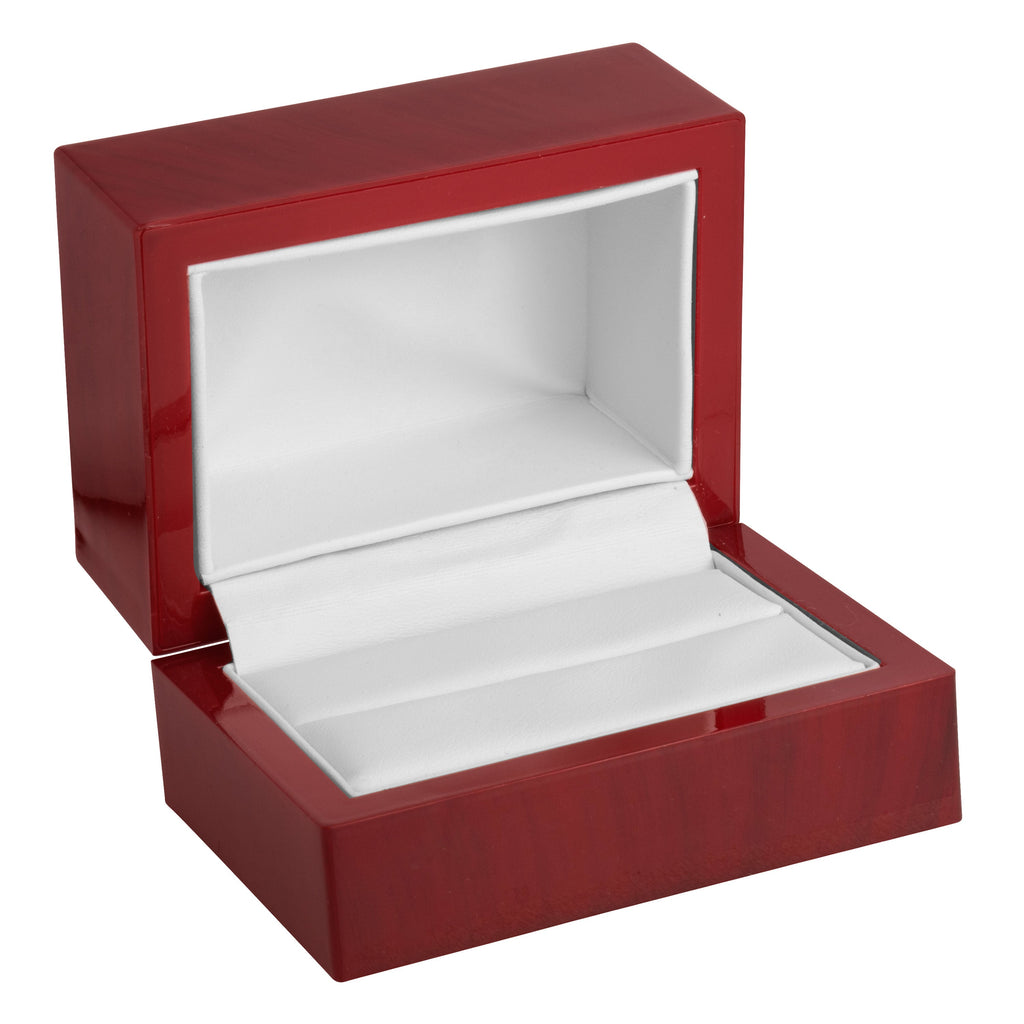 Rosewood Look Double Ring Box with White Leatherette Interior