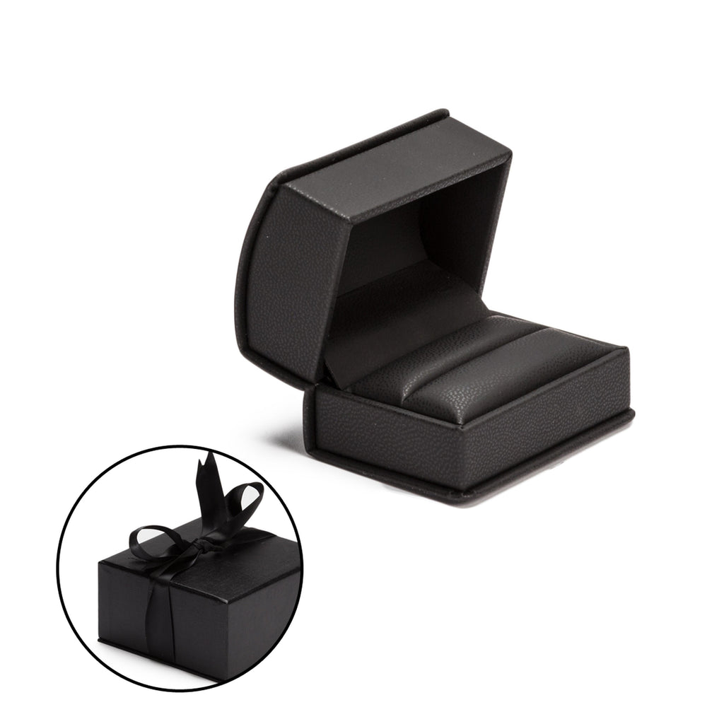 Leatherette Double Ring Box Leatherette Interior with Ribboned Packer