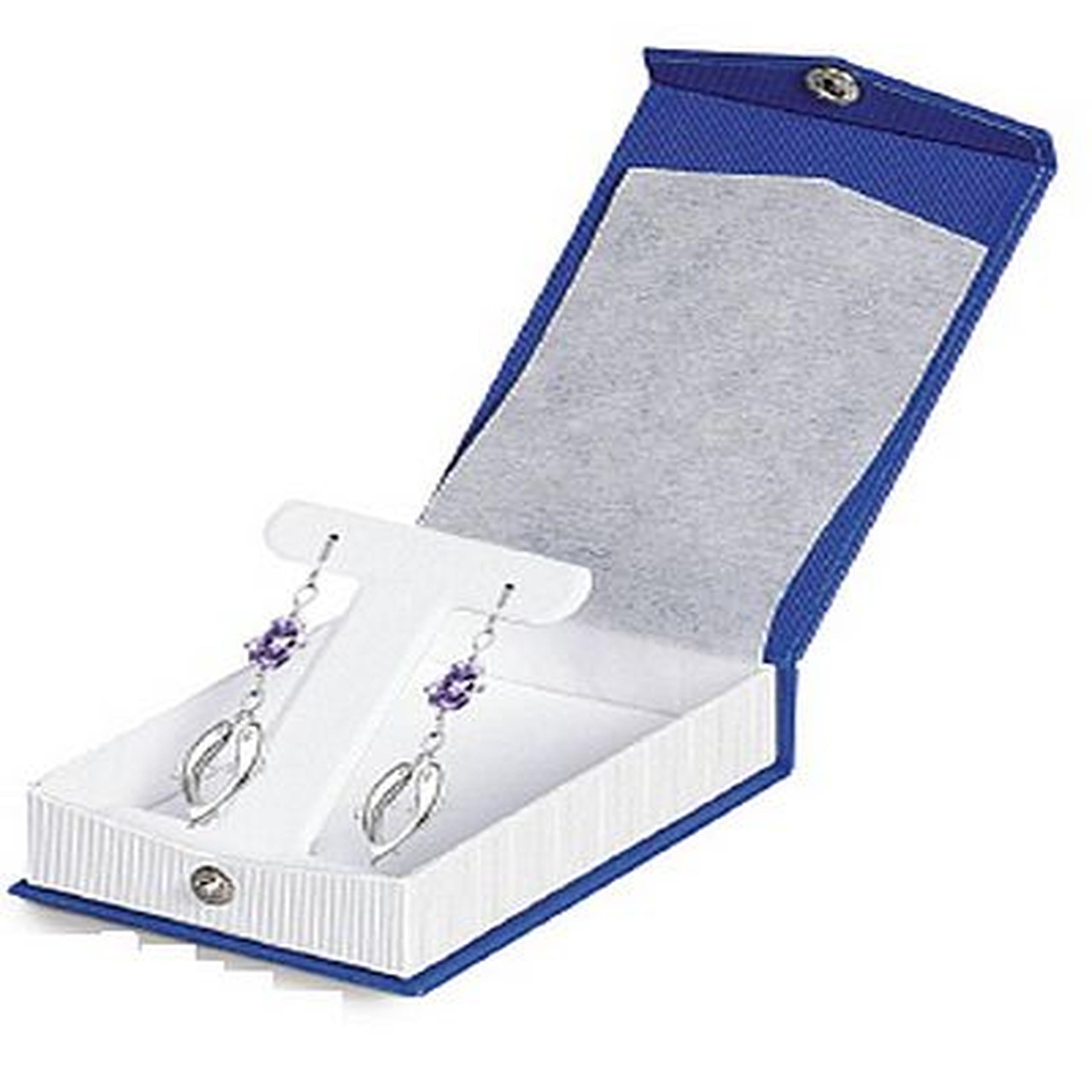 Textured Paper Covered Large French Clip Earring Box with White Insert